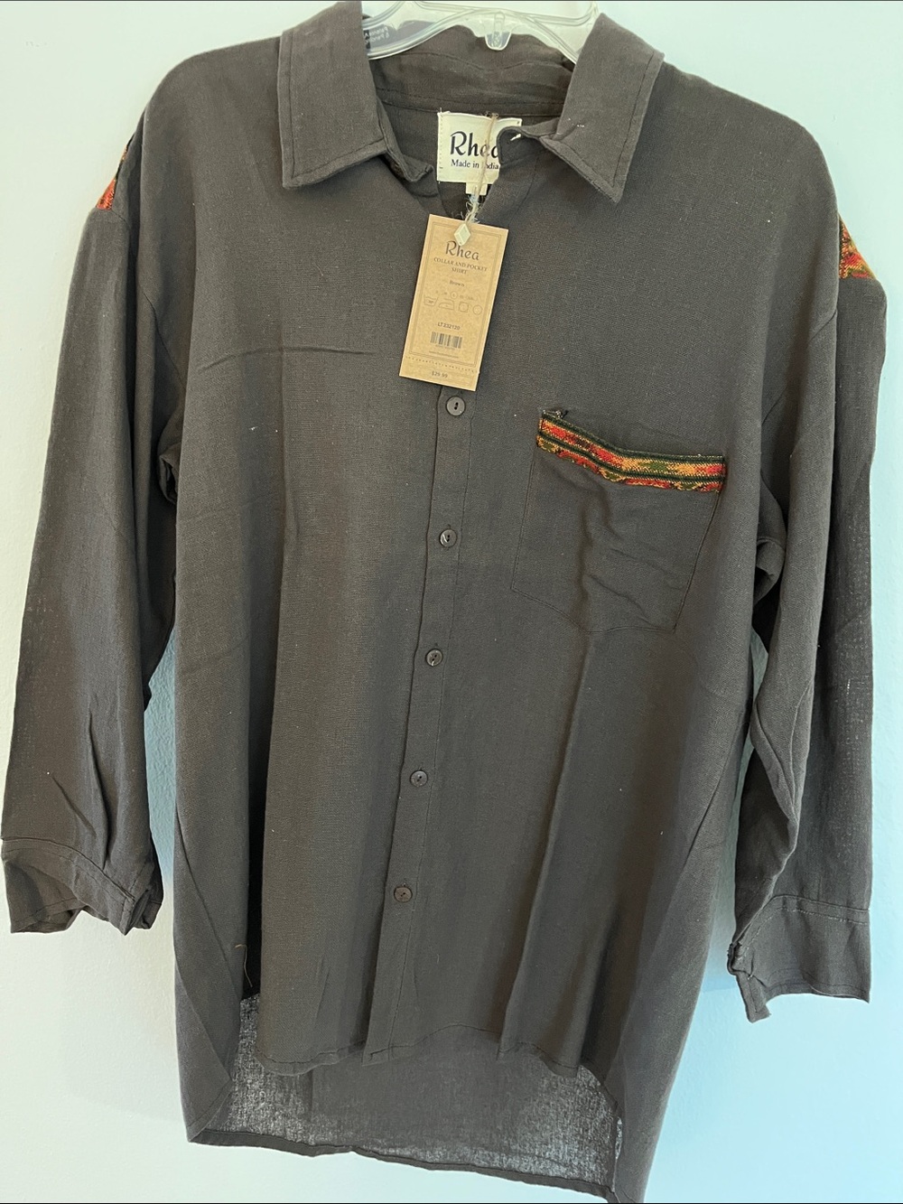 Rhea Button-Up Shirt with Accent Trim - Brown